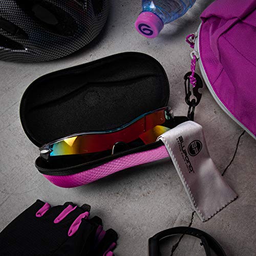 BLUPOND Sunglasses Case Semi Hard EVA Shell with Metal Hanging Hook Belt Clip Sun Glasses Storage - color: Pink/Pink