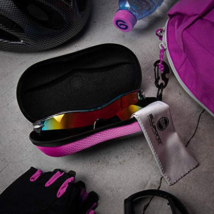 BLUPOND Sunglasses Case Semi Hard EVA Shell with Metal Hanging Hook Belt Clip Sun Glasses Storage - color: Pink/Pink