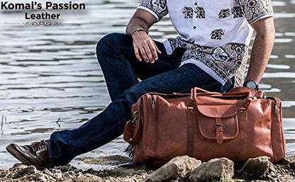 24 Inch Leather Duffel Bag, Large Travel Gym Sports Overnight Weekender - size: 24 inch