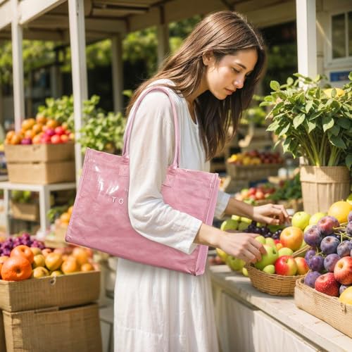 Lushandy PVC Tote Bag Women's Waterproof Jelly Beach Bag Work Hobo Handbag - color: Solid-pink