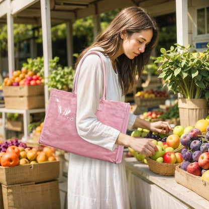 Lushandy PVC Tote Bag Women's Waterproof Jelly Beach Bag Work Hobo Handbag - color: Solid-pink