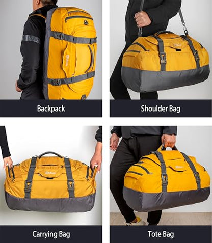 Ubon Convertible Duffel Backpack Weekender Gym Bag with Shoe Compartment - color: Yellow, size: 55L