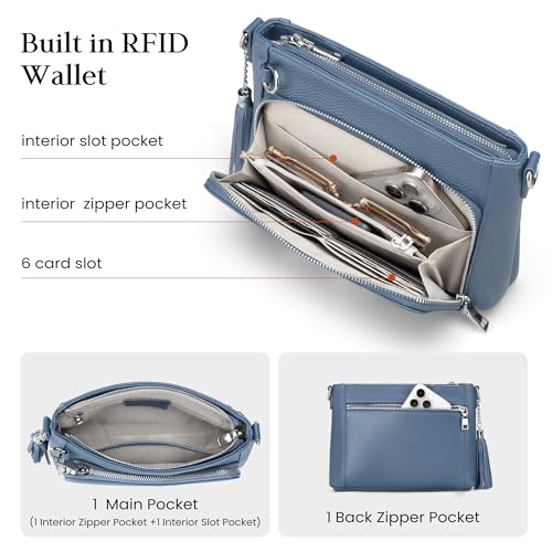 befen Anti Theft Genuine Leather Crossbody Bags for Women Built in Wallet - color: Blue