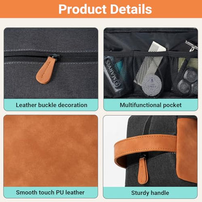 Elviros Toiletry Bag for Men, PU Leather Travel Dopp Kit, 2 Pack Gift Set - color: Dark Brown, size: 2 Piece