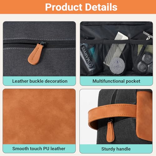 Elviros Toiletry Bag for Men, PU Leather Travel Dopp Kit, 2 Pack Gift Set - color: Brown, size: 2 Piece