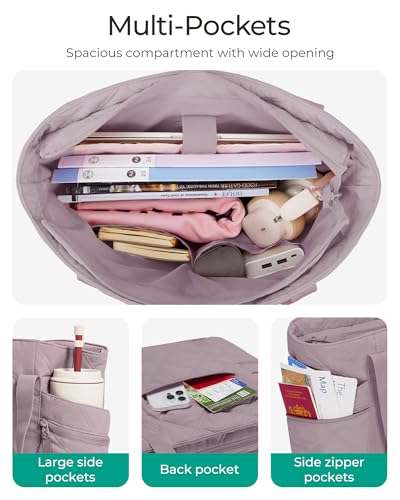 BAGSMART Crush Tote Bag for Women, 20L Puffer Work Tote with Zipper - color: Lilac