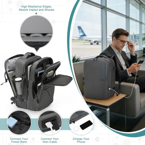 35L Expandable 2 in 1 Travel Backpack for 16 Inch Laptop Gray - color: Gray