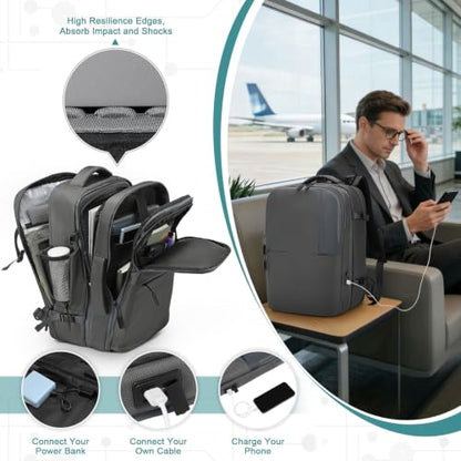 35L Expandable 2 in 1 Travel Backpack for 16 Inch Laptop Gray - color: Gray