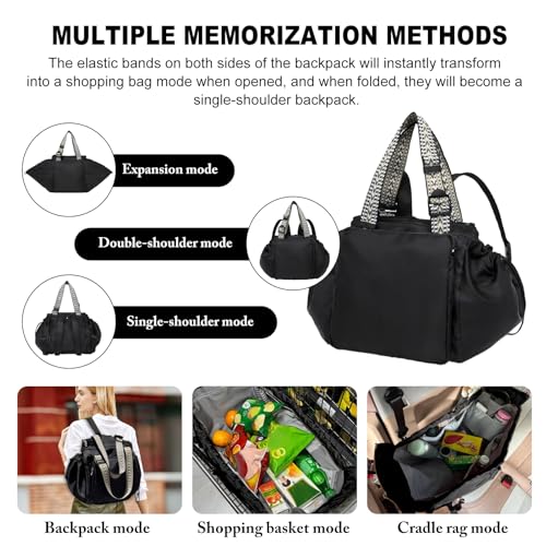 Expandable Shoulder Bag, Unisex Foldable Travel Bag - color: Black-N