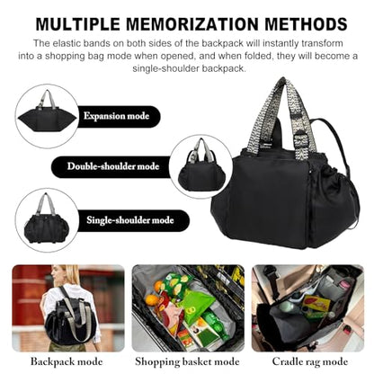Expandable Shoulder Bag, Unisex Foldable Travel Bag - color: Black-N