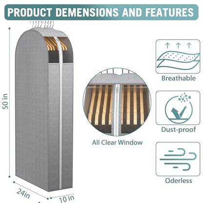 Liuoud 10" Gusseted Garment Bags for Hanging Clothes with Clear Window, 50” - color: Grey with window, size: 50 inch
