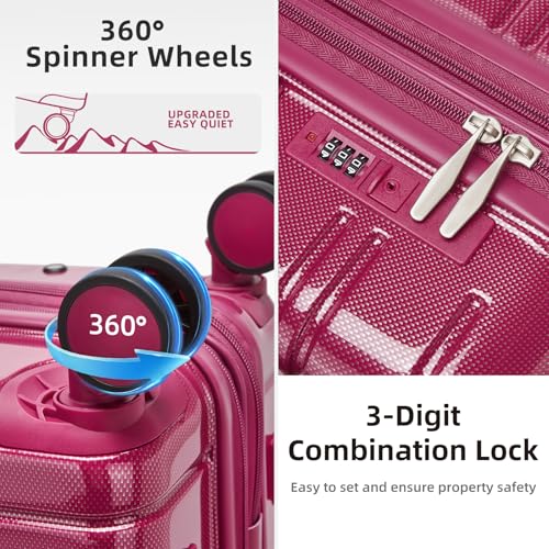 LARVENDER 5 Piece Hardside Expandable Luggage Sets with Wheels Lock, Lightweight PC+ABS Rolling Hardside Suitcase for Women and Men,Glossy Very Berry - color: Glossy Very Berry, size: 5 Piece Set (20/24/28/DB/TB)