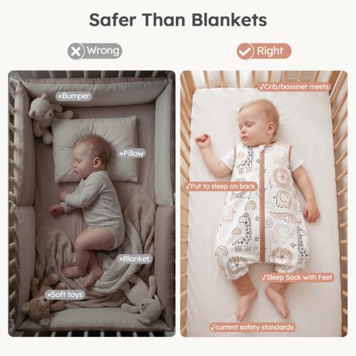 Yoofoss Toddler Sleep Sack with Feet 24-36 Months 100% Organic Cotton - color: Brown Animals, size: 24-36M