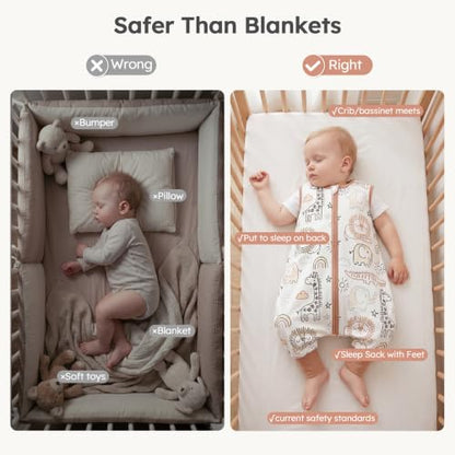 Yoofoss Toddler Sleep Sack with Feet 24-36 Months 100% Organic Cotton - color: Brown Animals, size: 24-36M