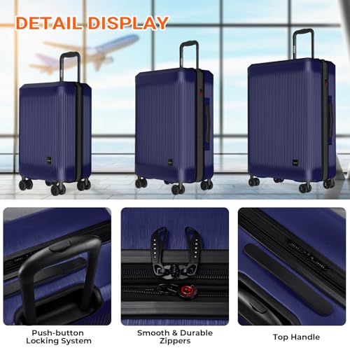 Verdi Hardside Carry On Luggage with Spinner Wheels, Lightweight Travel Suitcase - color: Navy, size: Carry-On 20-Inch