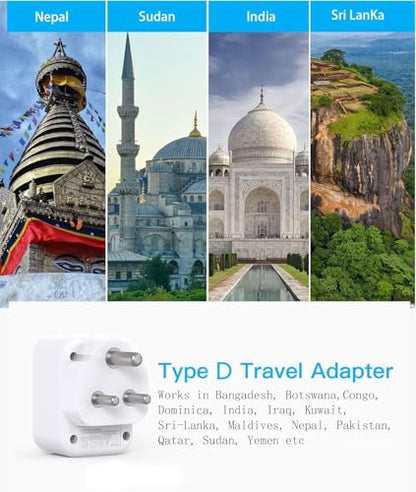 US to India Plug Adapter, Type D Travel Charger Power Adaptor Bangladesh - style: Type D - India Maldives