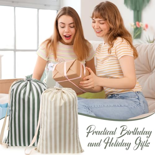 Satinior 2 Pcs Stripe Laundry Bag Backpack for Dorm Travel 29" x 18" Canvas - style: Stripe