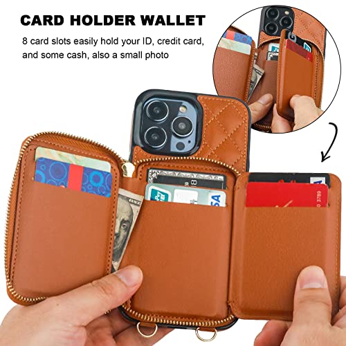 Bocasal Crossbody Wallet Case Card Holder for iPhone 14 Pro Max Brown - color: Brown