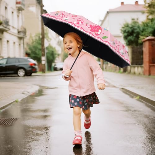 Kids Folding Umbrella Toddler Umbrella with UV Protection Portable Auto Open/Close Anti-rebound Safe Design Windproof, Compact, Lightweight Cute Umbrella for Girls & Boy - color: Pink Animal