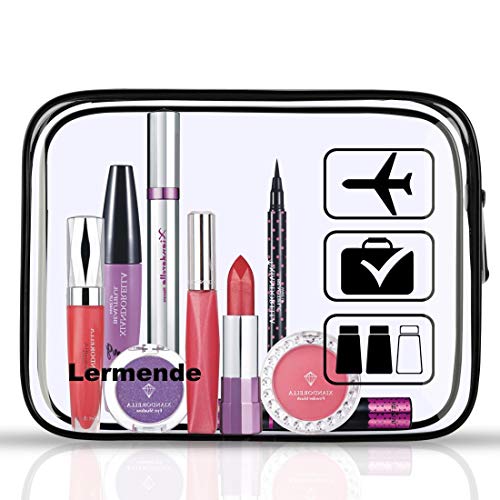 Lermende Clear Toiletry Bag TSA Approved Quart Size Travel Carry On - 2Pcs - color: Black, size: 2 Pack