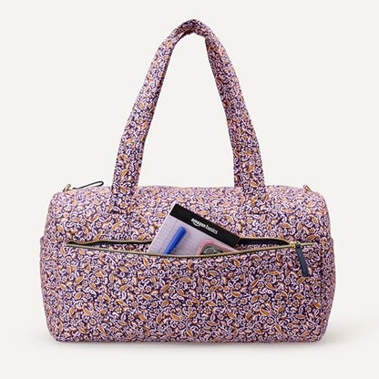 Amazon Essentials Women's Quilted Weekender Duffel Gym Bag with Trolley Sleeve, Navy Paisley, One Size - color: Navy Paisley