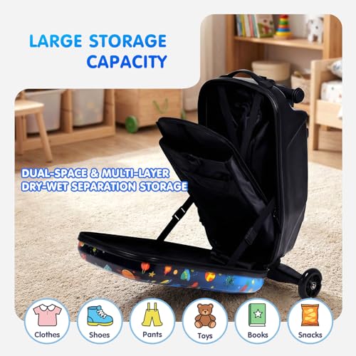 4-in-1 Detachable Scooter Luggage for Kids, Foldable Ride-On Suitcase - color: Navy
