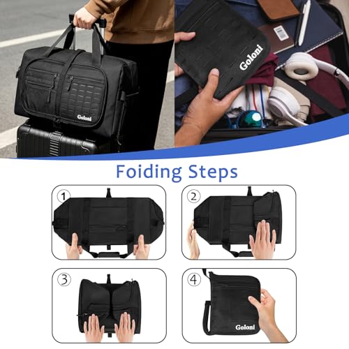 Goloni 80L Foldable Duffle Bag for Travel, Large Durable Travel Duffel Bag - color: All Black, size: 80L