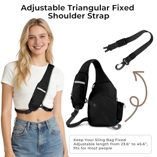 Crossbody Sling Bag, RFID Travel Hiking Sling Backpack, Compact EDC Bag - color: Black