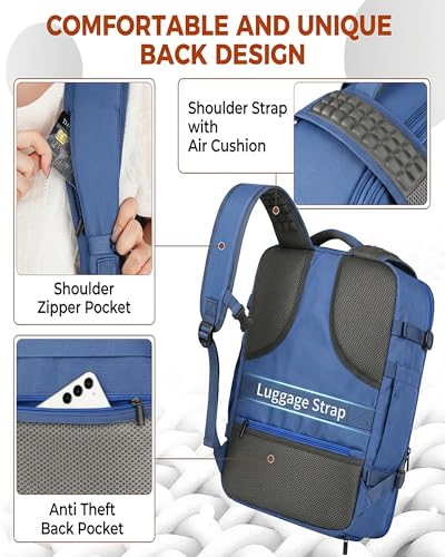Vancropak 40L Carry on Backpack, Flight Approved Expandable Bag for Travel - color: Blue