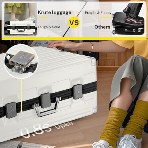Krute Zipperless Luggage 28inch Checked Hard Shell Suitcases with Wheels - color: White, size: Large (28 Inch)