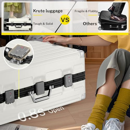 Krute Zipperless Luggage 28inch Checked Hard Shell Suitcases with Wheels - color: White, size: Large (28 Inch)