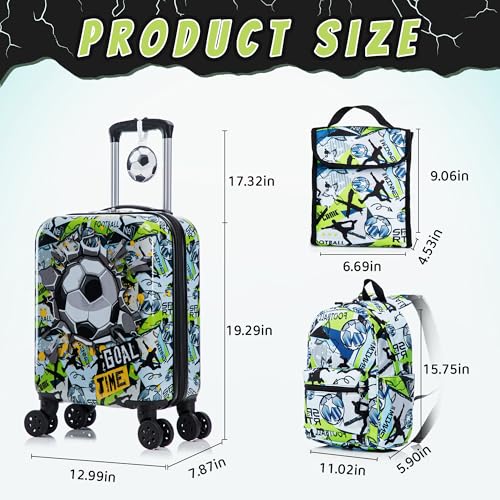16’’ Kid’s Luggage Set with Spinner Wheels, Hardside with Suitcases,6 Piece - color: Soccer