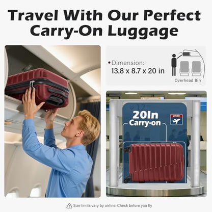 Coolife Lightweight Luggage with TSA Lock,Carry On Wine Red - color: Wine Red, size: Small(20in)