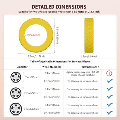 Luggage Wheel Covers, Anti Dust & Scratch, For 2-2.4" wheels - Yellow - color: Yellow