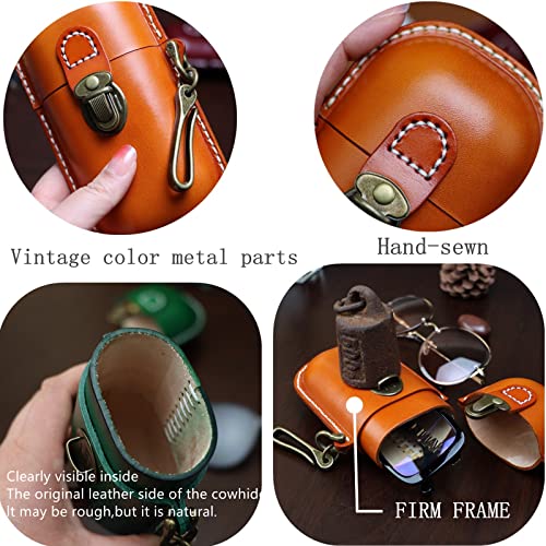 Handmade Leather Eyeglass Case Hard Shell Retro Men And Women Sunglasses Nearsighted Glasses Hooks Protection Box - color: Crimson