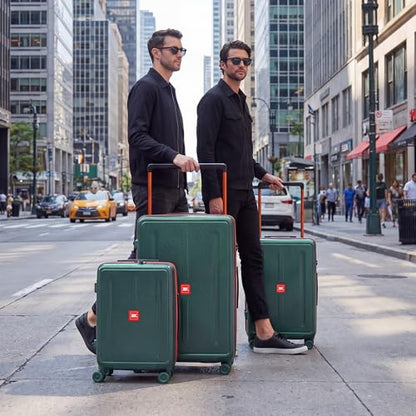 3 Piece Luggage set,Wide Handle Suitcase Set w/TSA LOCK - color: Green, size: 3-Piece Set (20"/26"/30'')