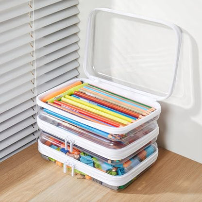 MACOPRO 2PCS Clear Hard Shell Zipper Case,Portable Cosmetic Bag with Zipper, Diaper Bag Organizing Pouches, Toy Storage Organizer Bins,Hard Plastic Case, Christmas Storage Bins - size: 2Pcs-Medium