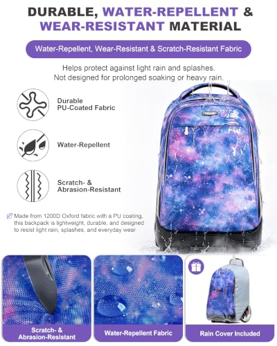 NEW TILAMI 19 Inch Rolling Backpack with Lunch Bag School, Purple Star - color: Purple