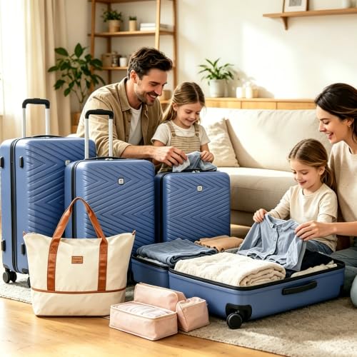 Travelhouse 9-Piece Hardshell Luggage Set with Spinner Wheels & TSA Lock - color: BLUE, size: 9 piece
