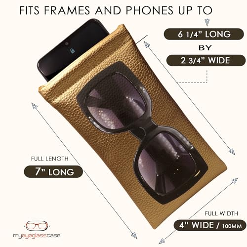 Soft Sunglasses case | Large Glasses Case Holder - Eyeglass Pouch Squeeze Top | Glasses pouch Lightweight Extra Layers - color: Gold