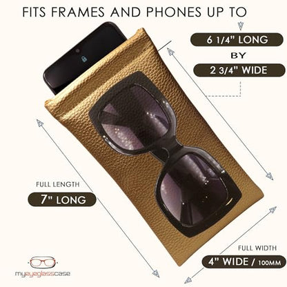 Soft Sunglasses case | Large Glasses Case Holder - Eyeglass Pouch Squeeze Top | Glasses pouch Lightweight Extra Layers - color: Gold
