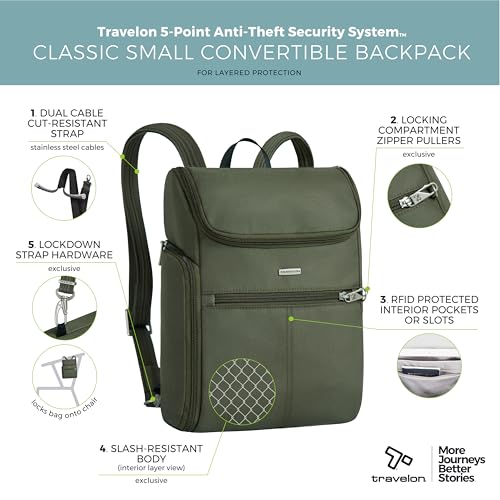 Travelon Anti-Theft Classic Small Convertible Backpack - color: Green