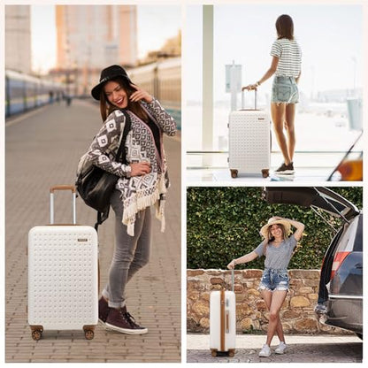 Kono 24 Inch Hard Shell Checked Luggage, 4 Spinner Wheels Suitcase, White - color: Cream White, size: Checked-Medium 24-Inch