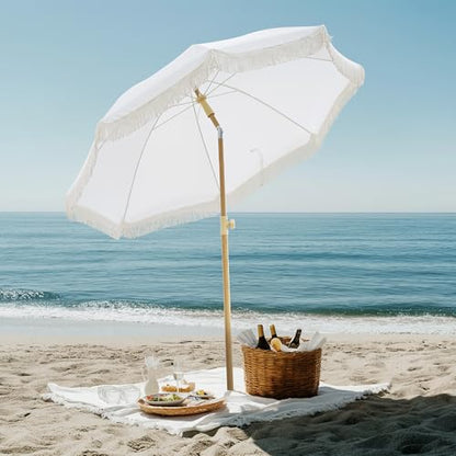 Aohanoi Outdoor Umbrella - Sun Protection, Rain Resistant, Windproof with Manual Open-Close Feature - Ideal for Beach, Camping, and Picnics - color: White