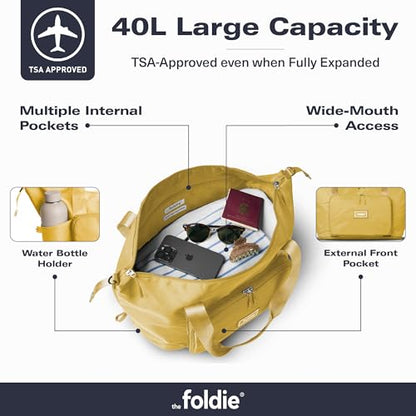 The Foldie Foldable Travel Bag for Women - 40L Weekender Bag with Multiple Pockets - Carry On Expendable Travel Bag - color: Yellow