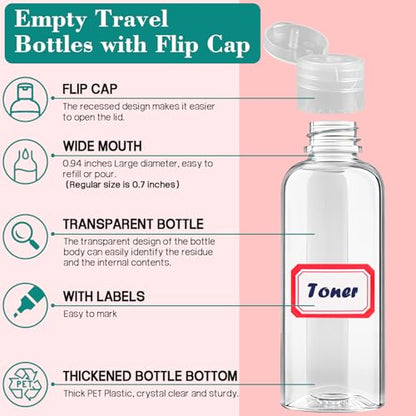 10pcs Empty 3.4 oz Travel Bottles with Flip Cap for Liquids Lotion - color: Clear Bottle (Clear Cap), size: 10 Packs