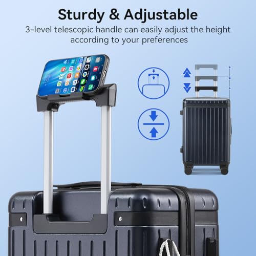 3-Piece Hardside Luggage Set with Spinner Wheels, Blue | PC+ABS Travel Suitcase Sets Hardshell Rolling Luggage Lightweight Durable - color: Blue, size: 20''/24''/28''