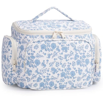 Narwey Hanging Travel Toiletry Bag for Women, Large Makeup Cosmetic Bag - color: Y-Blue Flower