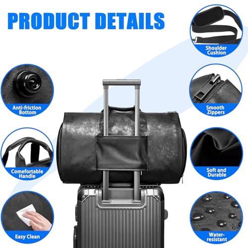 Leather Garment Bag，Convertible Garment Duffel Bag for Travel Mens Suit Bag 2 in 1 Waterproof Foldable Carry on Garment Bag with Shoulder Strap Weekender Bag with Shoe Pouch - color: PU-Black