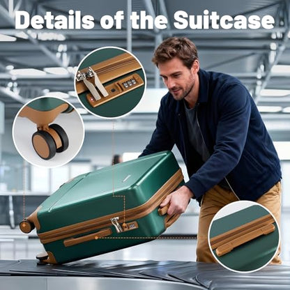 14" 20" Durable Luggage Set, 2 Piece Travel Hardshell Suitcase with 360 Double Smooth Spinner Wheels & TSA Lock for Adventure & Long Trips Carry on & Air Checked Green - color: GREEN